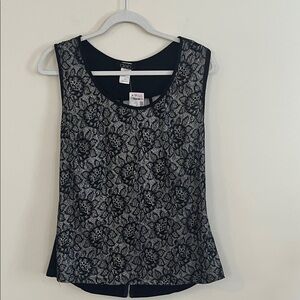 Vintage Deb Floral‎ Lace Glitter Top Caged Back Black Silver 1X Deadstock y2k